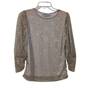 Women Small Sparkle Metallic Blouse Top Gold Silver Long Sleeve Part Date‎ NWT